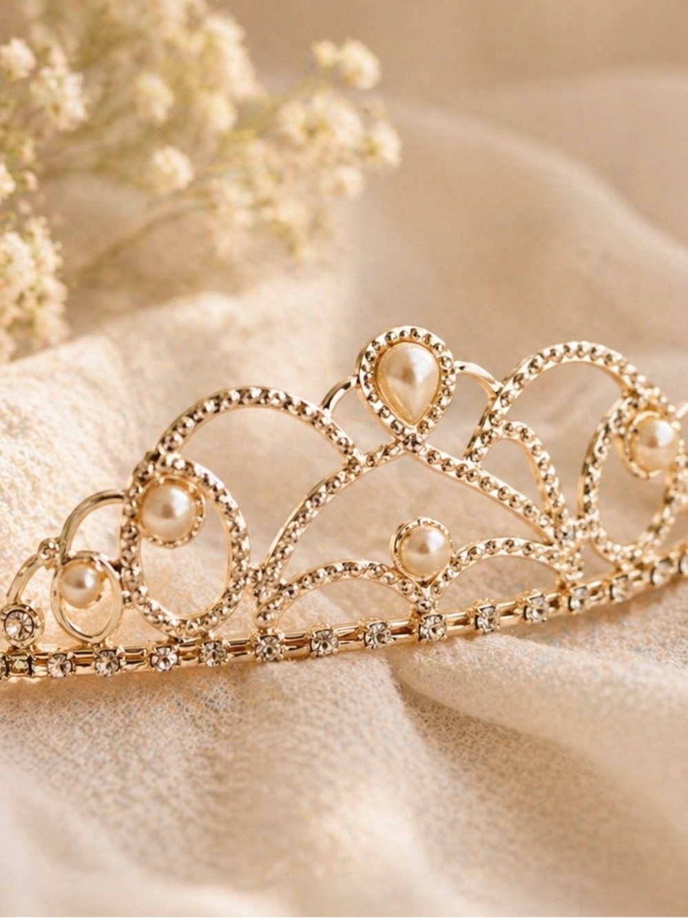 Pearl Rhinestone Tiara Headband Bridal Prom Wedding Crown